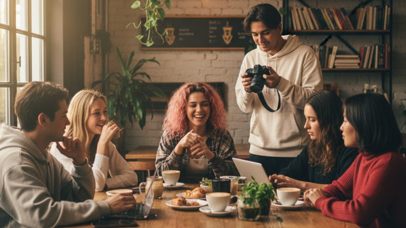 Foto anak muda sedang kumpul bersama
